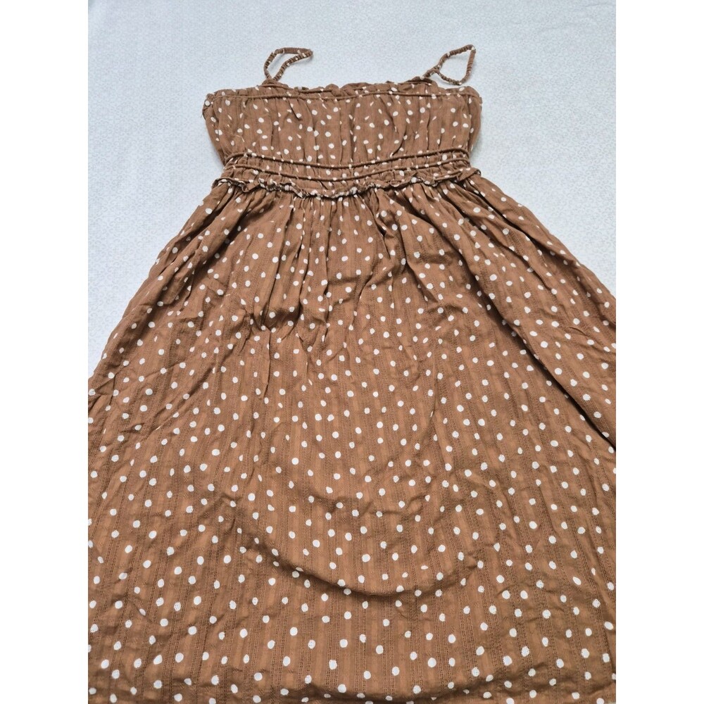 Maurices Brown White Polka Dot Smocked Midi Sundress Square Neck Size L